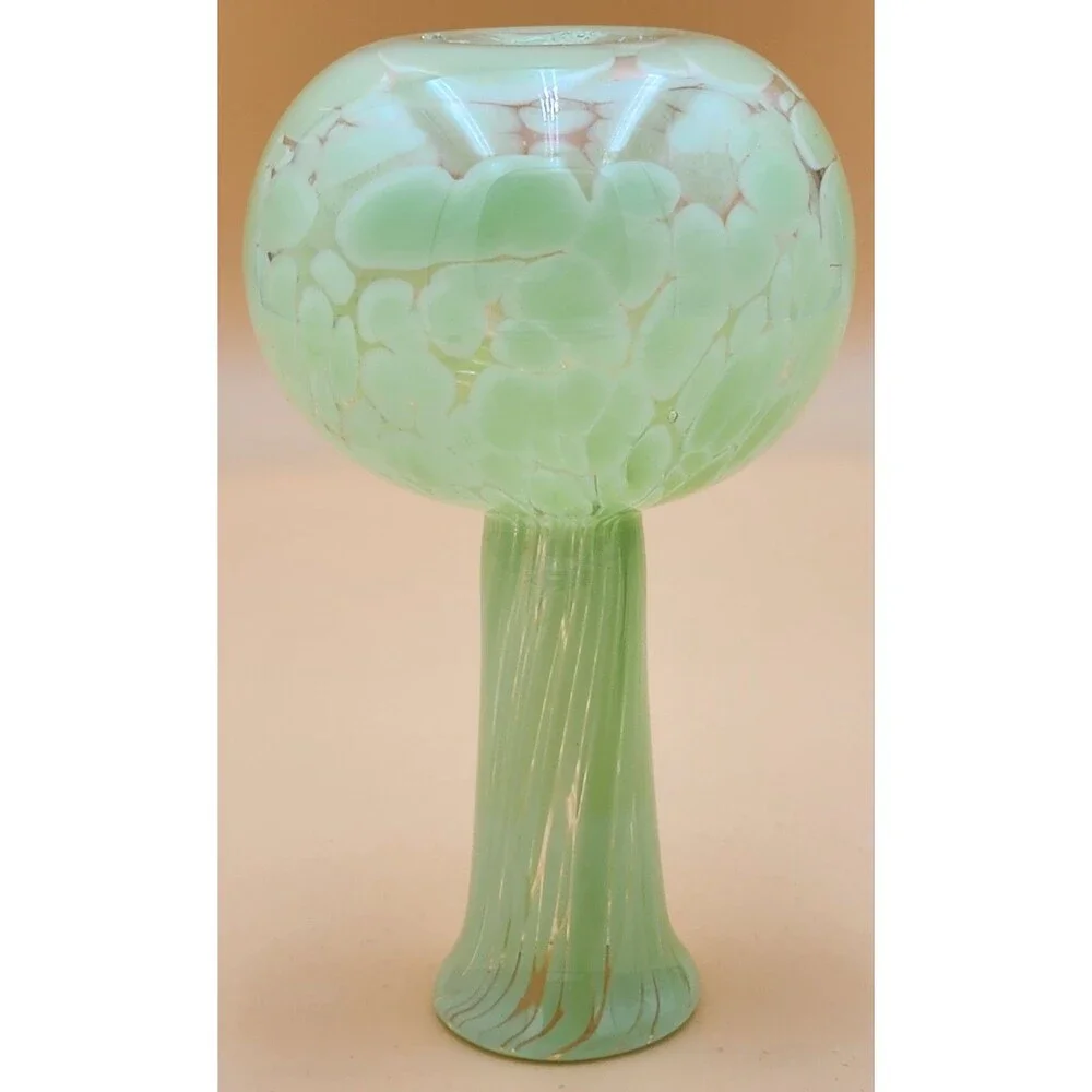 Green & Clear Art Glass Vase Hand Blown ~ Great Pontil Mark